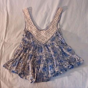 Free People linen blend lace front cute tank top S